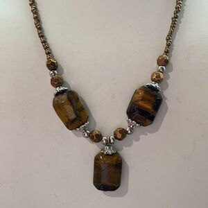 Bohemian Jewelry Tiger eye Beads Pendent Necklace Handcrafted Beads